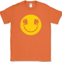 Smiley Face Headphones T-Shirt Funny DJ Scratching Humor Music Tee