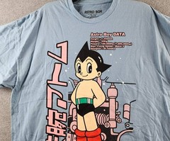 Astro Boy Kanji Graphic Print Tee Mens XL Light Blue Multi Crewneck Short Sleeve