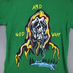 Warren Lotas Green And God Wept Shirt Size L Cotton USA Authentic Skull