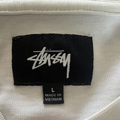 Stussy Men’s Beige Graphic Logo Crew Neck Long Sleeve Cotton Knit Tee L