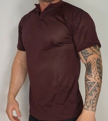 NEW MEN’S MAROON MESH 2 BUTTON SHIRT ADULT L
