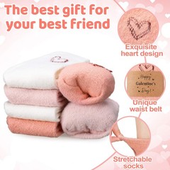 6 Pairs Galentine’s Day Fuzzy Socks for Heart Slipper Women Socks Soft Warm F…