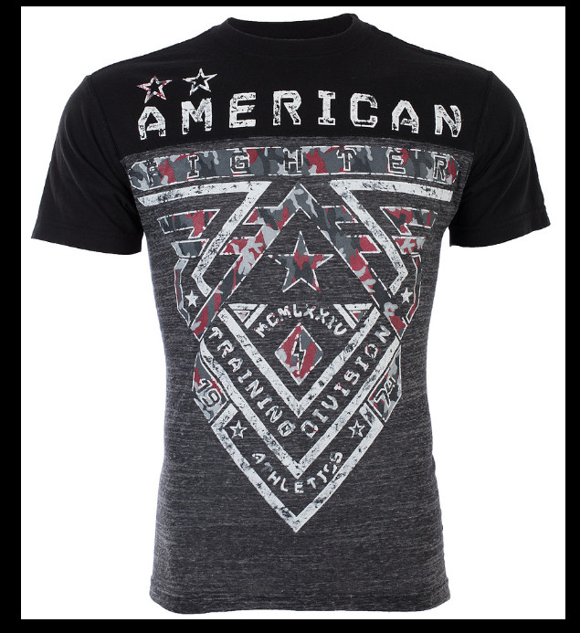 AMERICAN FIGHTER Heather Grey Black CROSSROADS CAMO Athletic Graphic T-shirt NWT