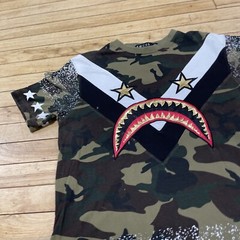 FOCUS Quality Wear T Shirt Mens M Shark Mouth Graphic Tee Camo Green Maxi Star M