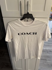 Coach T-Shirt Ivory White Signature Logo Cotton Size M Short Sleeve