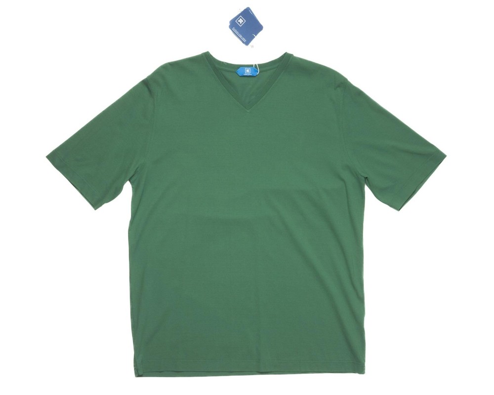 Kired by Kiton NWT $295 Green Crepe Cotton Short Sleeve V-Neck T-Shirt M (50 IT)