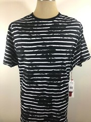New Men’s 2X Ditch Plains Black & White Strip & Floral Print T-Shirt