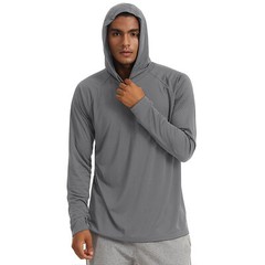 Mens UPF 50+ Hoodie Long Sleeve Outdoor Sun Shirts Hiking Fishing Team Work Tops