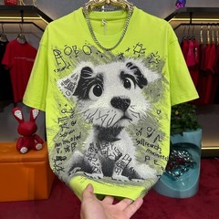 New Men Luxury Diamond Dog Rhinestones Fashion T-Shirt High Quality 3 Colors