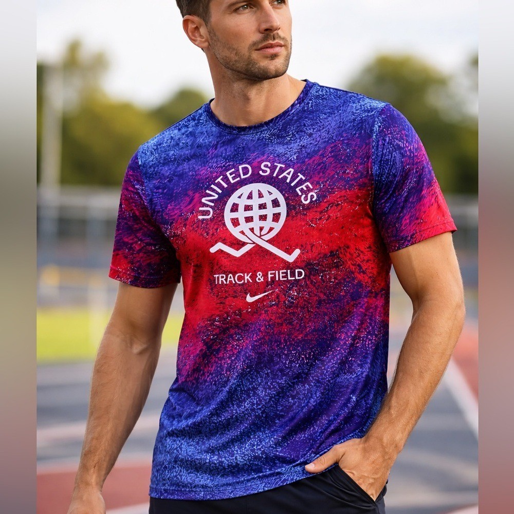 Nike Dri-FIT USA Track & Field Shirt XL FJ3411-635 UPF 40+ Red Blue