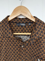 Murano Liquid Luxury Mens XL Black Short Sleeve Button-Down Collared Shirt Print