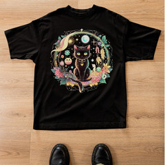 Moon Phases Crystal Witchy Black Cat Shirt Kawaii Pastel Goth Tee