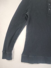 True Religion Thermal Shirt Mens M Black Horseshoe Logo Waffle Knit Henley Neck