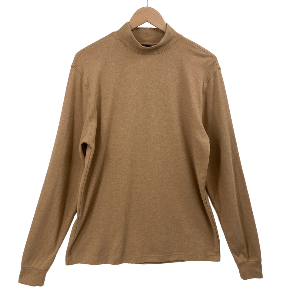Lands’ End Mens M 38-40 Mock Neck Shirt Brown Cotton Long Sleeve Casual