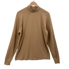 Lands’ End Mens M 38-40 Mock Neck Shirt Brown Cotton Long Sleeve Casual