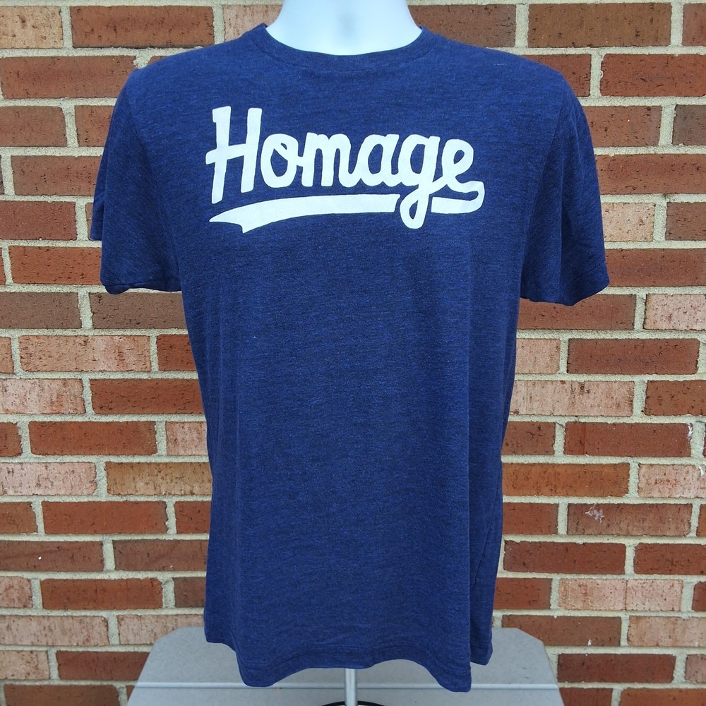 Script HOMAGE Heather Blue T-Shirt – Made In USA – Size Mediumn- VGUC