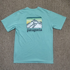 PATAGONIA Pocket Shirt Men S Blue Mountain Range Graphic Logo Outdoors Hiking