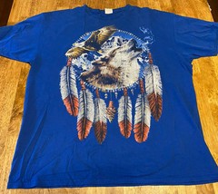 Vintage Eagle Wolf Arrowhead Native Feathers Dream Catcher Mountain Shirt XL