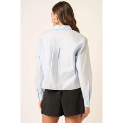 Light Blue Embroidered Polka Dot Blouse Button Down Long Sleeve Size M