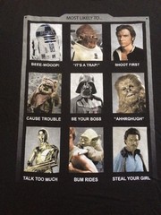 NWT Star Wars Most Likely To… T Shirt Men’s Size L Disney Parks Han Solo Vader