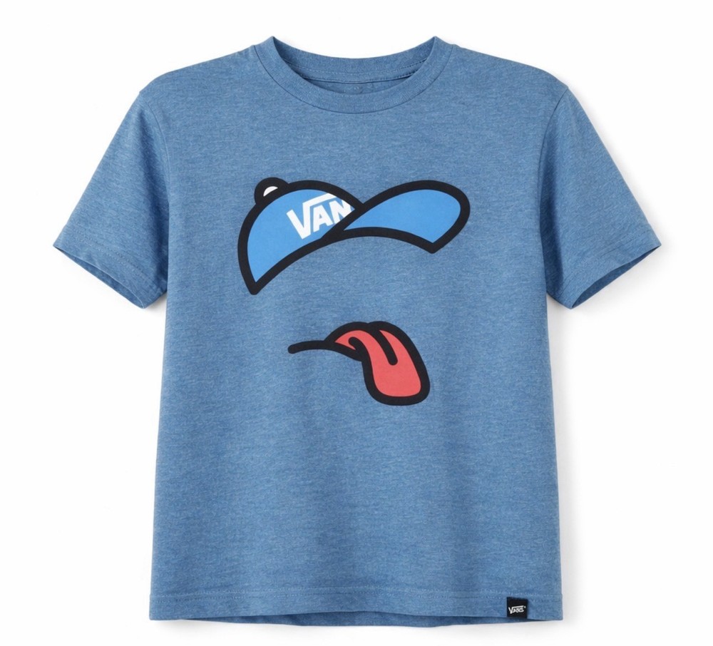 Vans Blue Short Sleeve Graphic T-Shirt Red Tongue Blue Cap Size Small