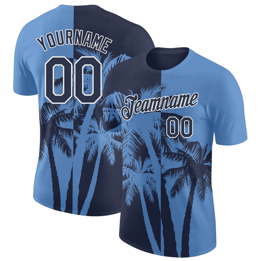 Custom Light Blue Navy White Hawaii Palm Tree T-Shirt Tropical Summer Gift