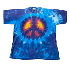 Vintage Sundog 90s Single Stitch Tie Dye Peace Sign T Shirt Hippie Bohemian AOP