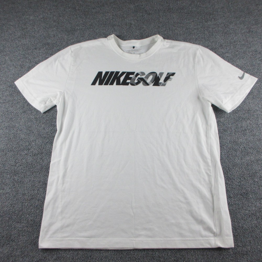 Nike Golf Shirt Mens L White Short Sleeve Dri-FIT Logo Graphic Tee Performance