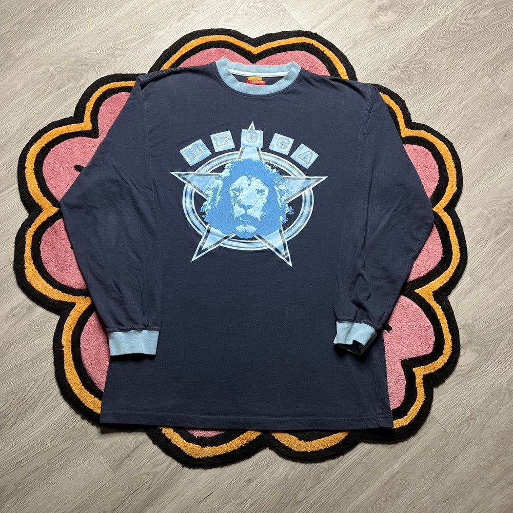 Vintage Y2K Mecca Lion Felt Graphic Logo T-shirt Size Large Blue