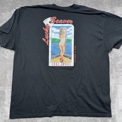 Lucky Beaver Bar & Burger Lake Tahoe T-Shirt Black Graphics Pinup Boat Size 2XL