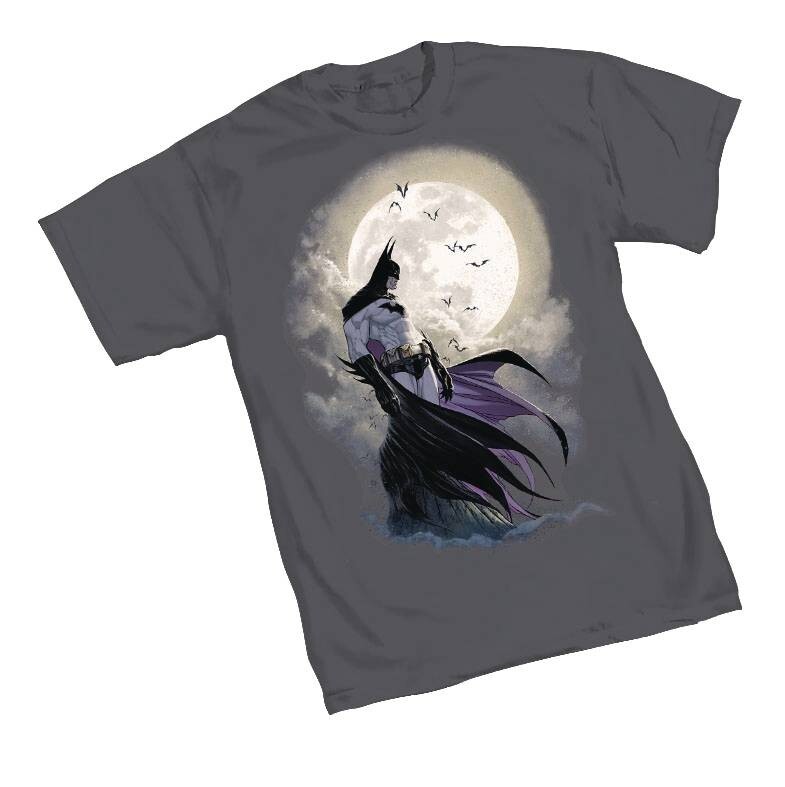 BATMAN MOON T-SHIRT Gray DC Comics Short Sleeve Graphitti Designs NEW