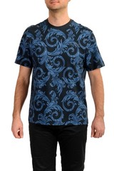 Versace Men’s Navy Blue Barocco Logo Print Short Sleeve T-Shirt US 2XL IT 56