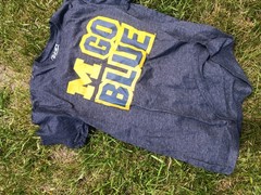 Michigan “GO BLUE” t-shirt Sz S Gray,Blue with yellow print cotton poly blend