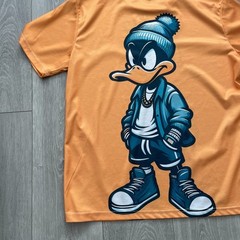 Duck T Shirt Mens XL Orange Cartoon Character Graphic Streetwear Tee Crew Neck