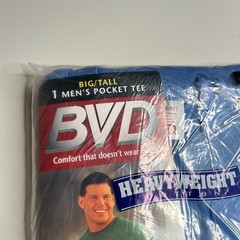 90s BVD Big & Tall Men’s Pocket T-Shirt XXL 50-52 Heavyweight Cotton Blue NEW 98