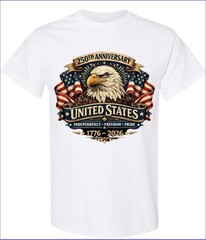250 Years of Freedom T-shirt Men’s or Youth Small to 5X-Large White or Black