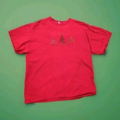 Vintage 90s Merry Christmas Tree Green Foil Shirt Size Large Red Delta Pro Rare