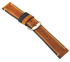 Genuine Crazy Horse Dual Color Leather Strap Watch Replacement Band – Golden …