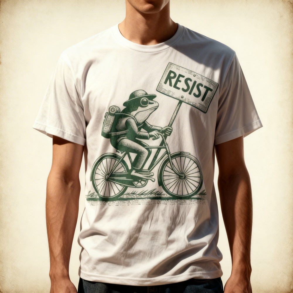 Frog On Bike Resist Portland Frog Protest Vintage T-Shirt