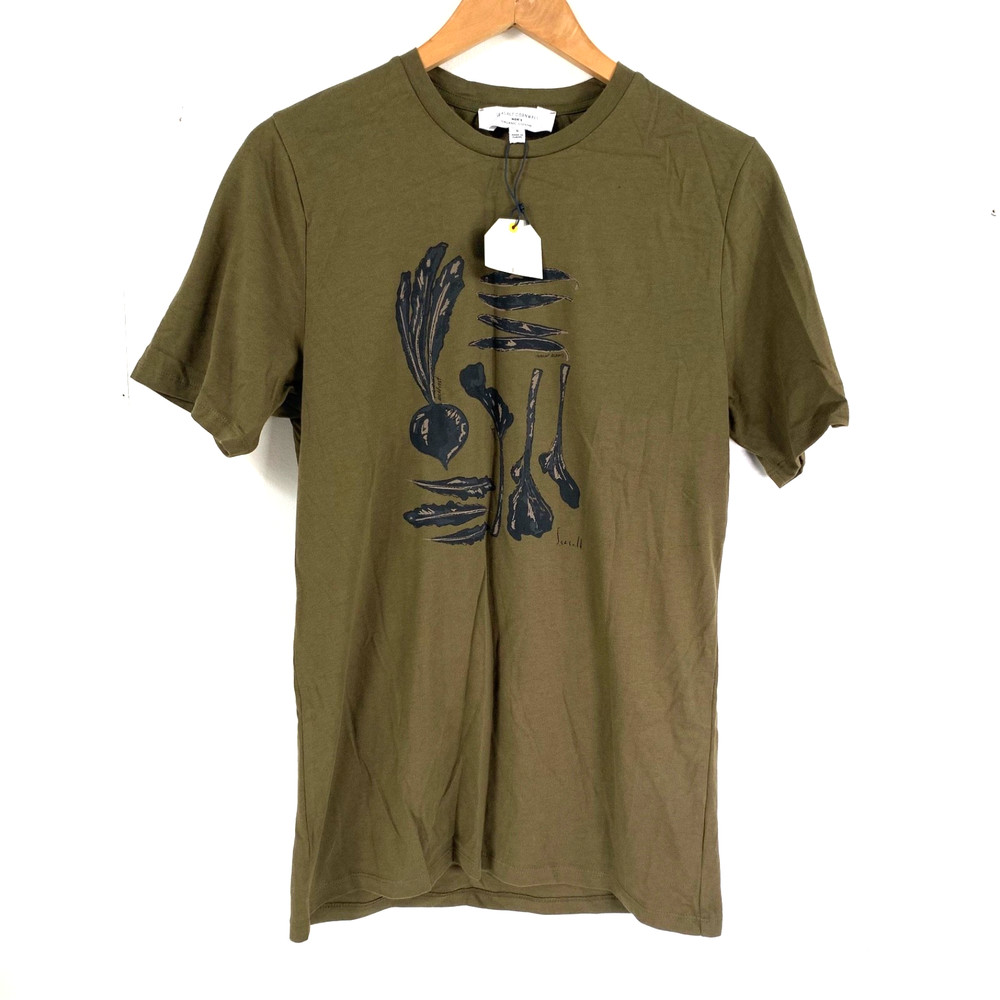 Seasalt Midwatch T-Shirt Small Mens Olive Green Vegetables Print Organic Cotton