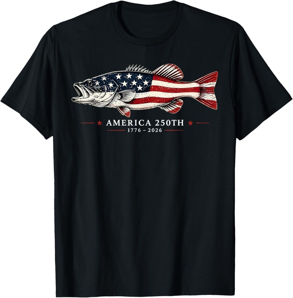 250 Years America 1776 2026 Fishing USA Flag 250th Birthday T-Shirt