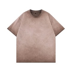 Mens Gradient Washed Loose Crew Neck Tee Streetwear Vintage Distressed Oversized