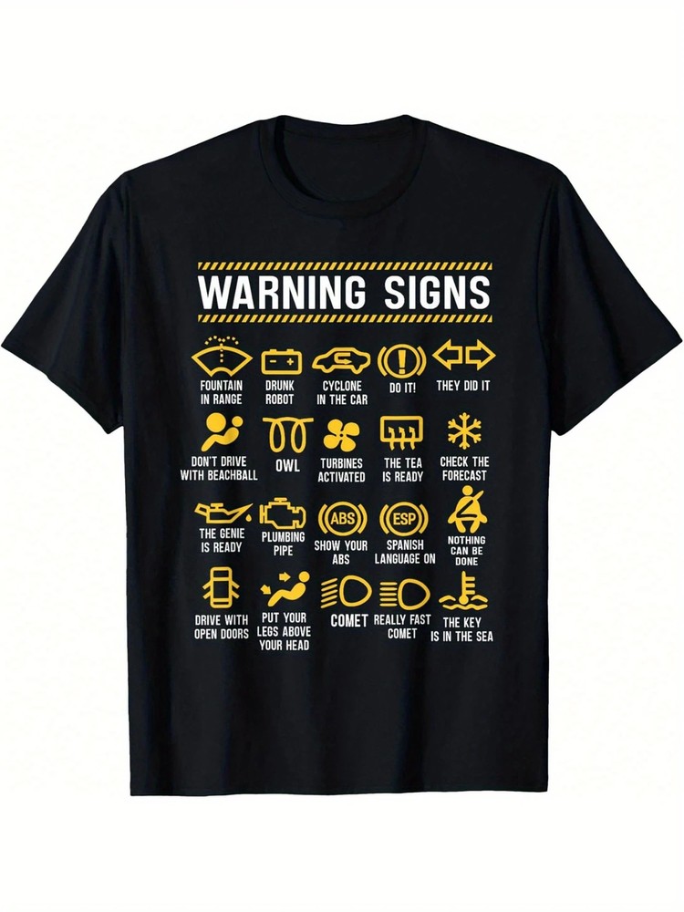 Men’s Humorous Car Mechanic Warning Signs T-Shirt | Cotton | Funny Safety