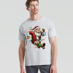 Running Santa Claus Christmas T-Shirt Funny Ugly Unisex Funny Holiday Tee #MC32