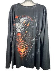 Dragon Graphic Lace Up Henley Shirt Mens 3XL Black Fire Red Long Sleeve Gothic