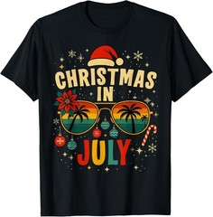 Christmas in July Sunglasses Beach Santa Hat Men Women T-Shirt