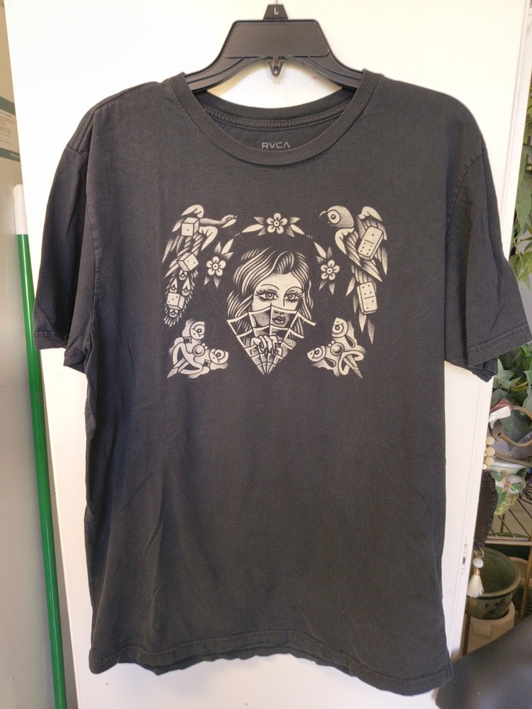 Mens RVCA Large Regular Fit PM Tenore Eli Quinters Black T-shirt