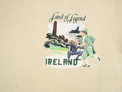 Mens Medium Land of Legend Ireland Tshirt Tan Denim & Flower T Shirt