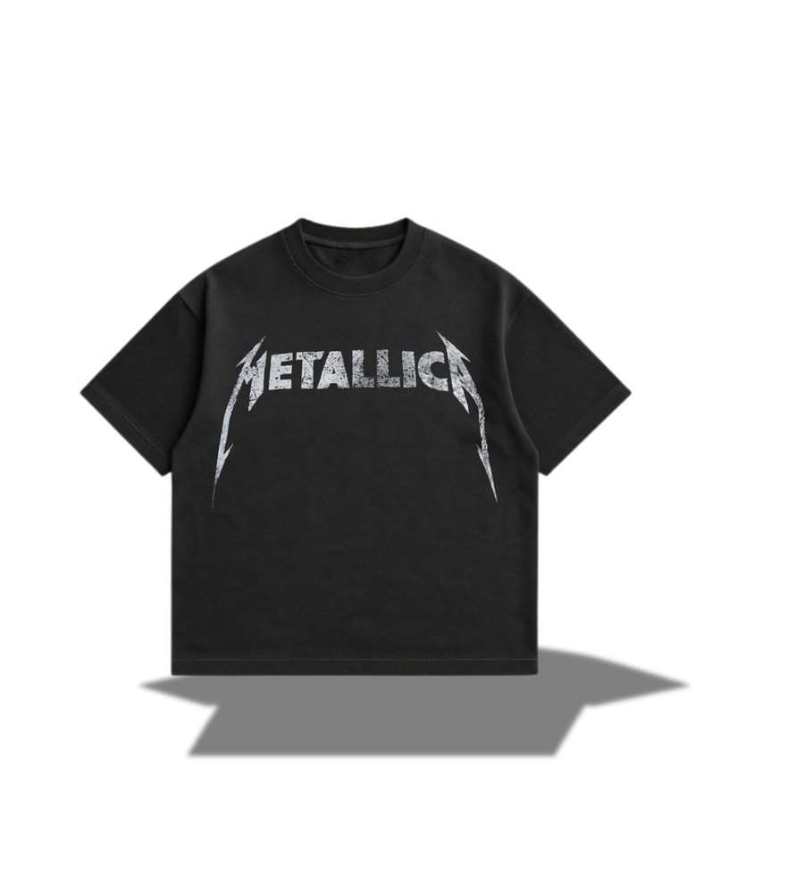 Metallica Heavy Metal Lightning Logo Graphic T Shirt Vintage Rock Band Style Tee