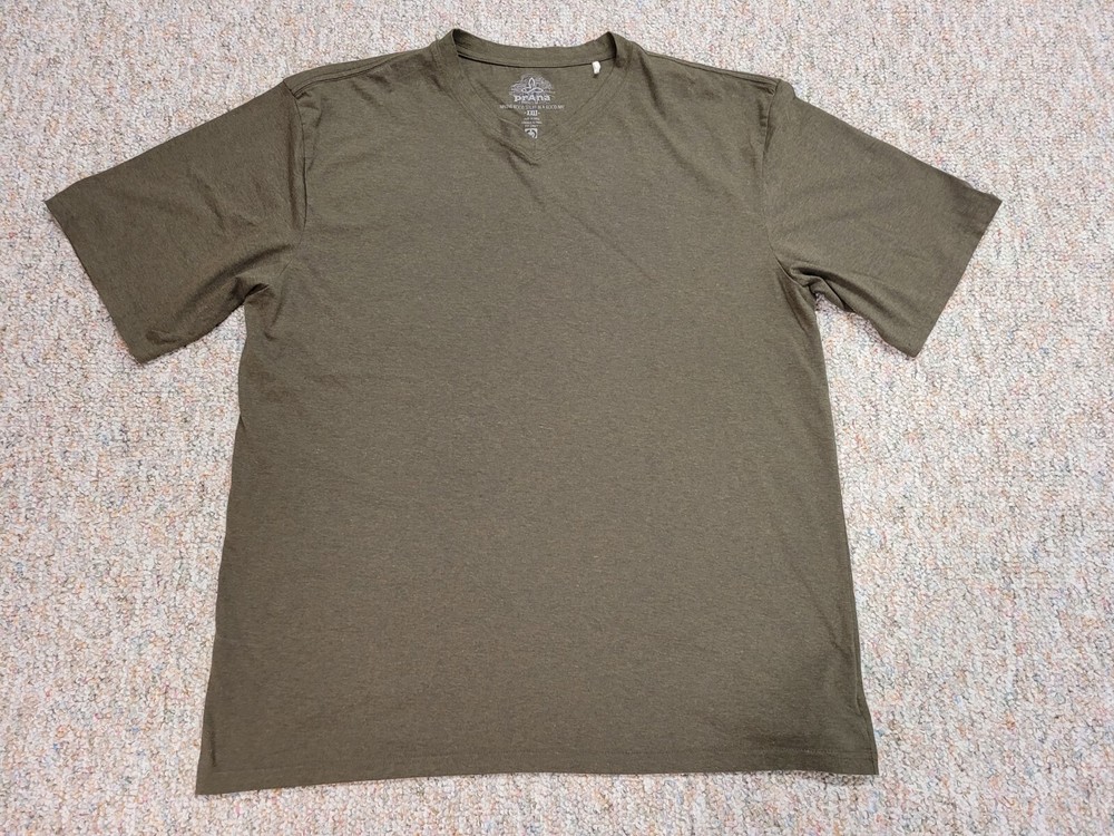 PrAna Shirt Mens 2XL Tall Green Performance Casual V Neck Short Sleeve